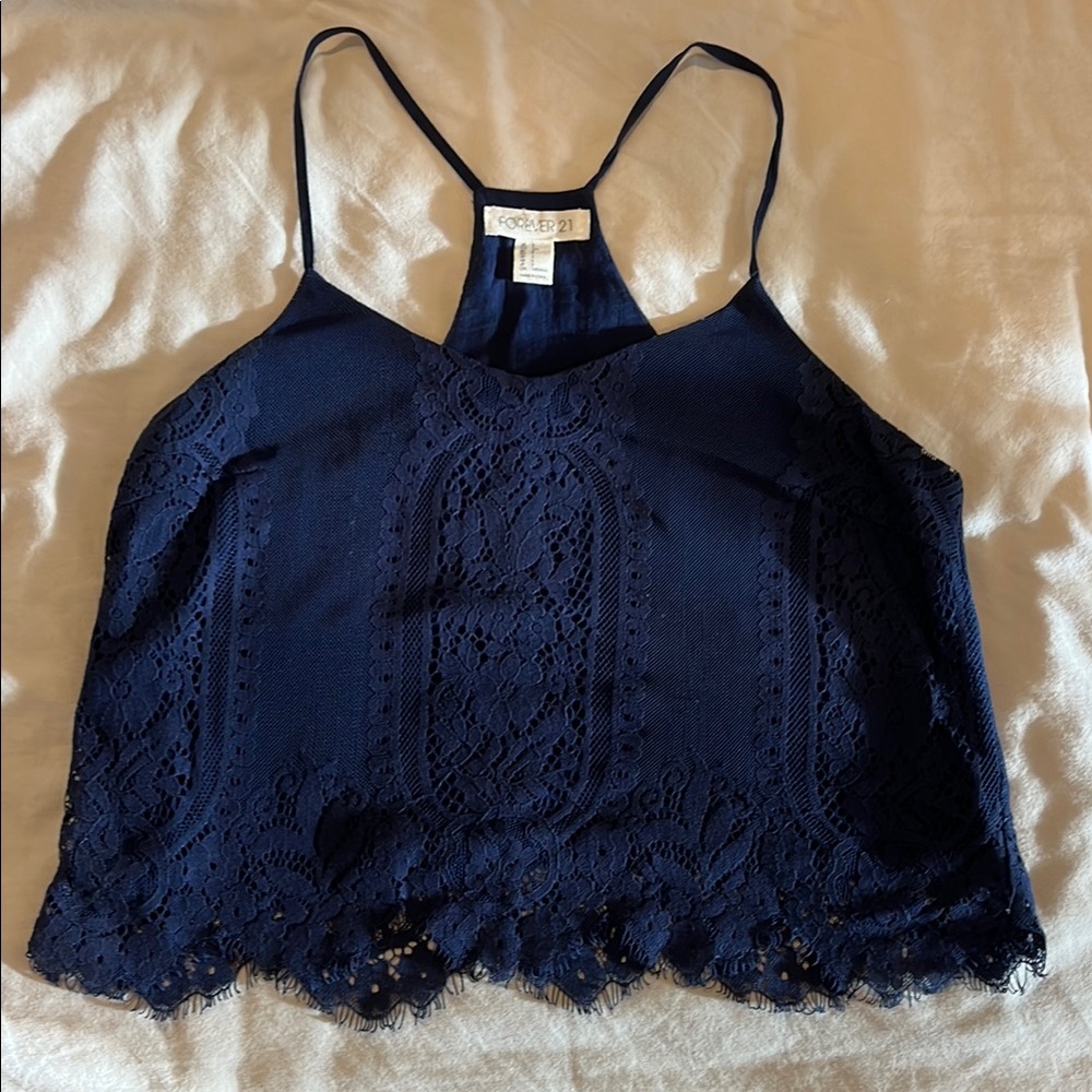 Forever 21 Blue Embellished Crop Camisole